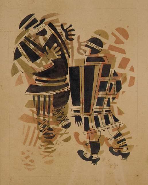 Bauer mit Lapti und junge Frau aus der Stadt von Wladimir Wassiljewitsch Lebedew, 1925.