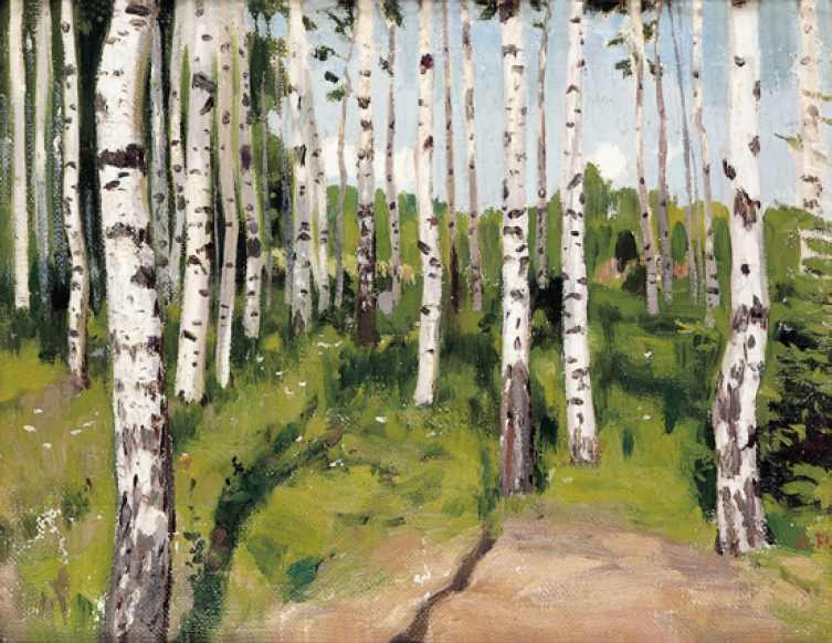 Birkenwald von Arcadij Aleksandrovich Rjlov, 1916.