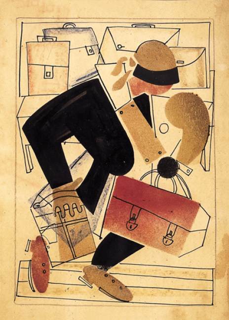 Dame mit Tasche und kleinem Koffer von Wladimir Wassiljewitsch Lebedew, 1925.