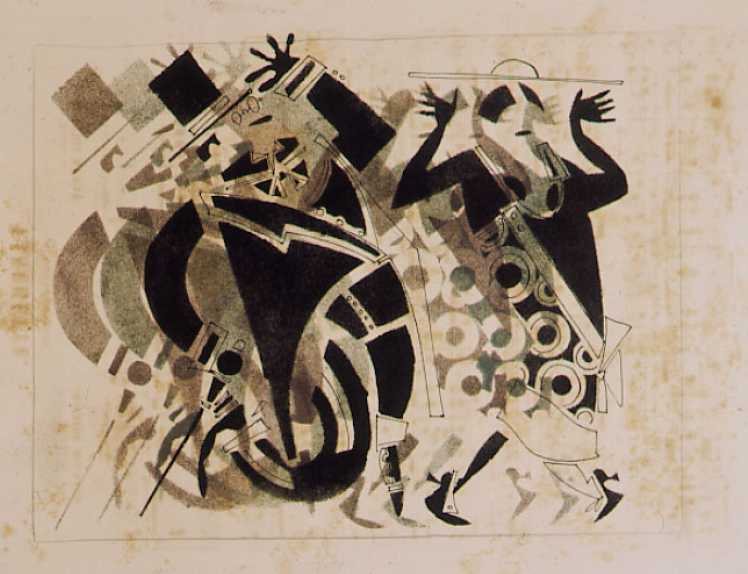 Der Hotelportier in Livree spaziert mit einer eleganten jungen Frau von Wladimir Wassiljewitsch Lebedew, 1925.