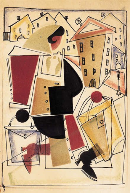 Dienstmagd mit Einkäufen von Wladimir Wassiljewitsch Lebedew, 1925.