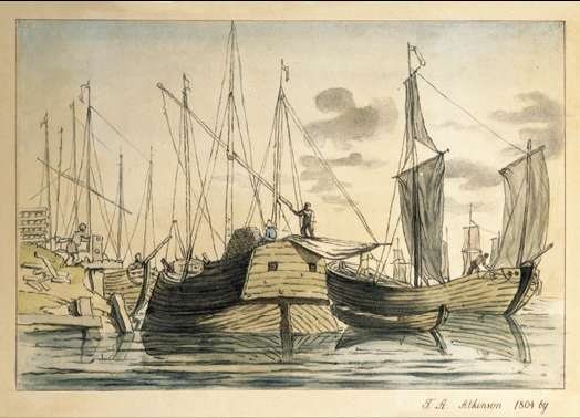 Segelschiff von John Augustus Atkinson, 1804.