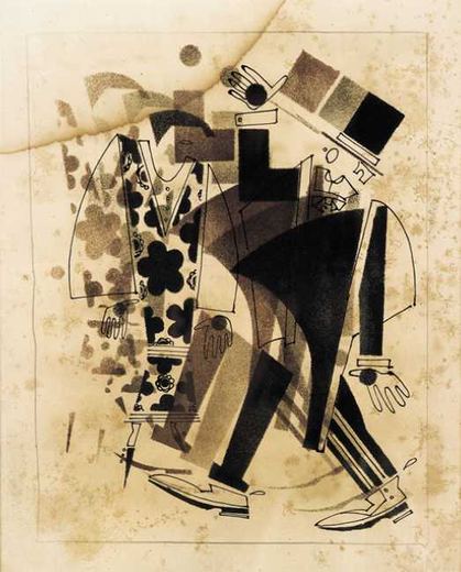 Der alte Bourgeois im Frack begegnet einer Dame im Blumenkleid von Wladimir Wassiljewitsch Lebedew, 1925.