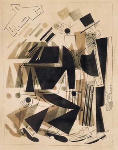 Der alte Bourgeois im Frack grüßt den Matrosen von Wladimir Wassiljewitsch Lebedew, 1925.
