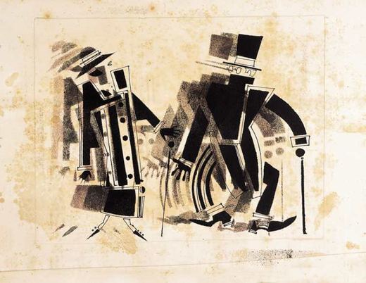 Der alte Bourgeois im Frack grüßt eine alte Freundin von Wladimir Wassiljewitsch Lebedew, 1925.