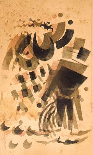 Der alte Bourgeois im Frack und die Ladeninhaberin diskutieren lebhaft von Wladimir Wassiljewitsch Lebedew, 1925.