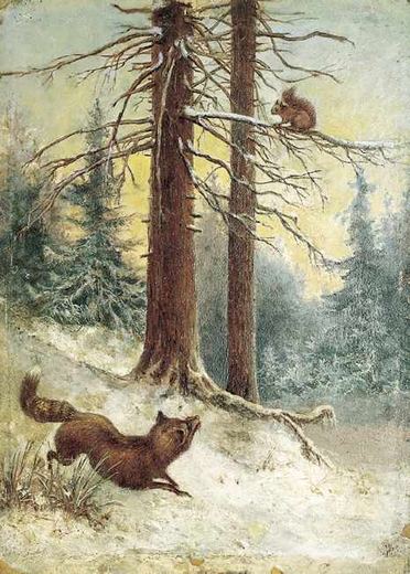 Der Fuchs und das Eichhörnchen in der Taiga von Zakhariy Alekseevich Rokachevsky, 1890.