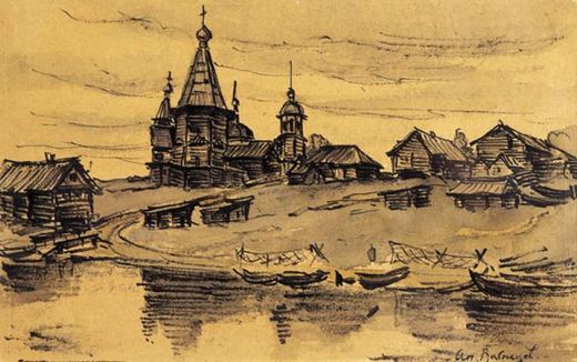 Dorf am Fluss in der Region Archangelsk von Apollinary Mikhailovich Vasnetsov.
