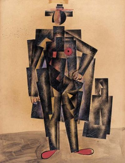 Figur mit Mantel und roten Schuhen von Kazimir Sewerinowitsch Malewitsch, 1920.