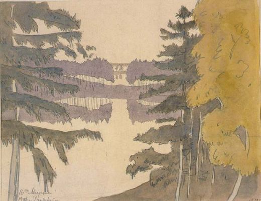Finnische Landschaft in Punkaharju von Anna Petrovna Ostroumova-Lebedeva, 1908.