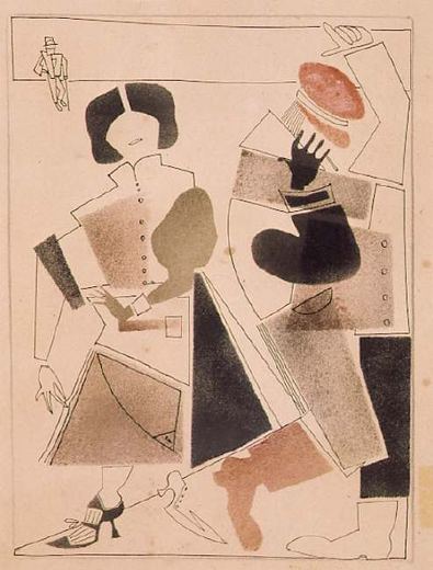 Im Tram. Die Angestellte und der Müßiggänger von Wladimir Wassiljewitsch Lebedew, 1925.