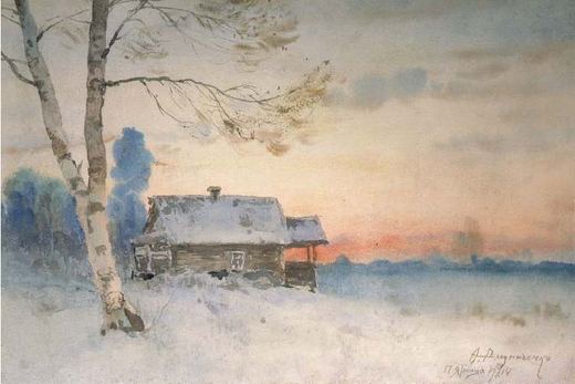 Isba unter dem Schnee von Fyodor Petrovich Reznichenko, 1914.