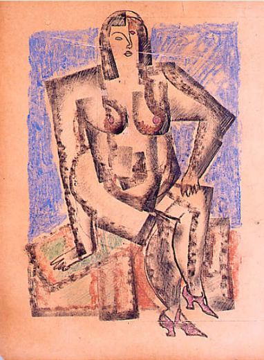 Nackte Frau mit übereinandergeschlagenen Beinen von Kazimir Sewerinowitsch Malewitsch, 1920.