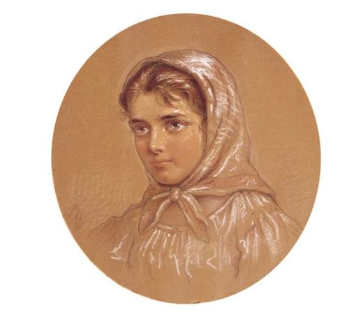 Porträt eines jungen Mädchens von Leonid Florianovich Zhodeyko, 1860.