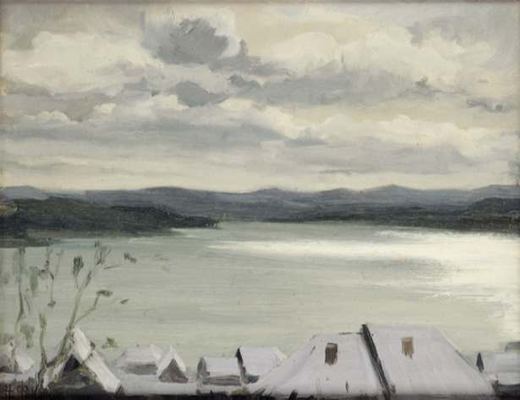 Verschneites Dorf am Fluss von Fokin Nikolaj Michailovich.