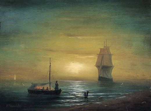 Zar Peter der Große beobachtet das fremde Schiff, das in den Hafen einfährt